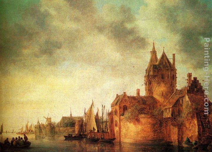 Jan van Goyen A Castle By A River With Shipping At A Quay